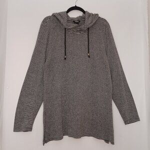 Women's Premise Black‎ N White Striped Drawstring Hoodie with Side Slits Size XL